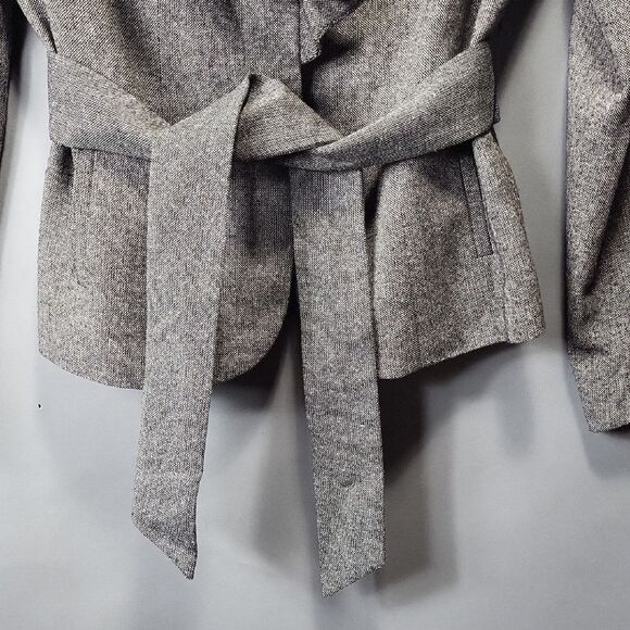 The Limited Gray Brown Wool Ruffle Collar Belted Blazer Jacket - Size Medium - Picture 6 of 13